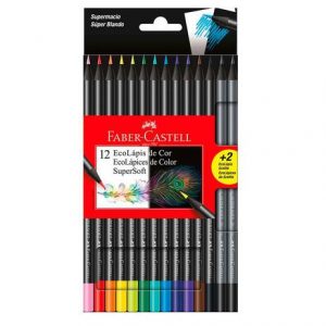 Lápis de cor SuperSoft  12 cores Faber Castell com 2 lápis de escrever