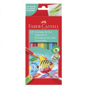 Lápis de cor Aquarelável 12 cores Faber Castell com pincel