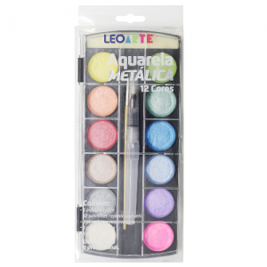 Aquarela Metálica 12 cores waterbrush e pincel - Leoarte